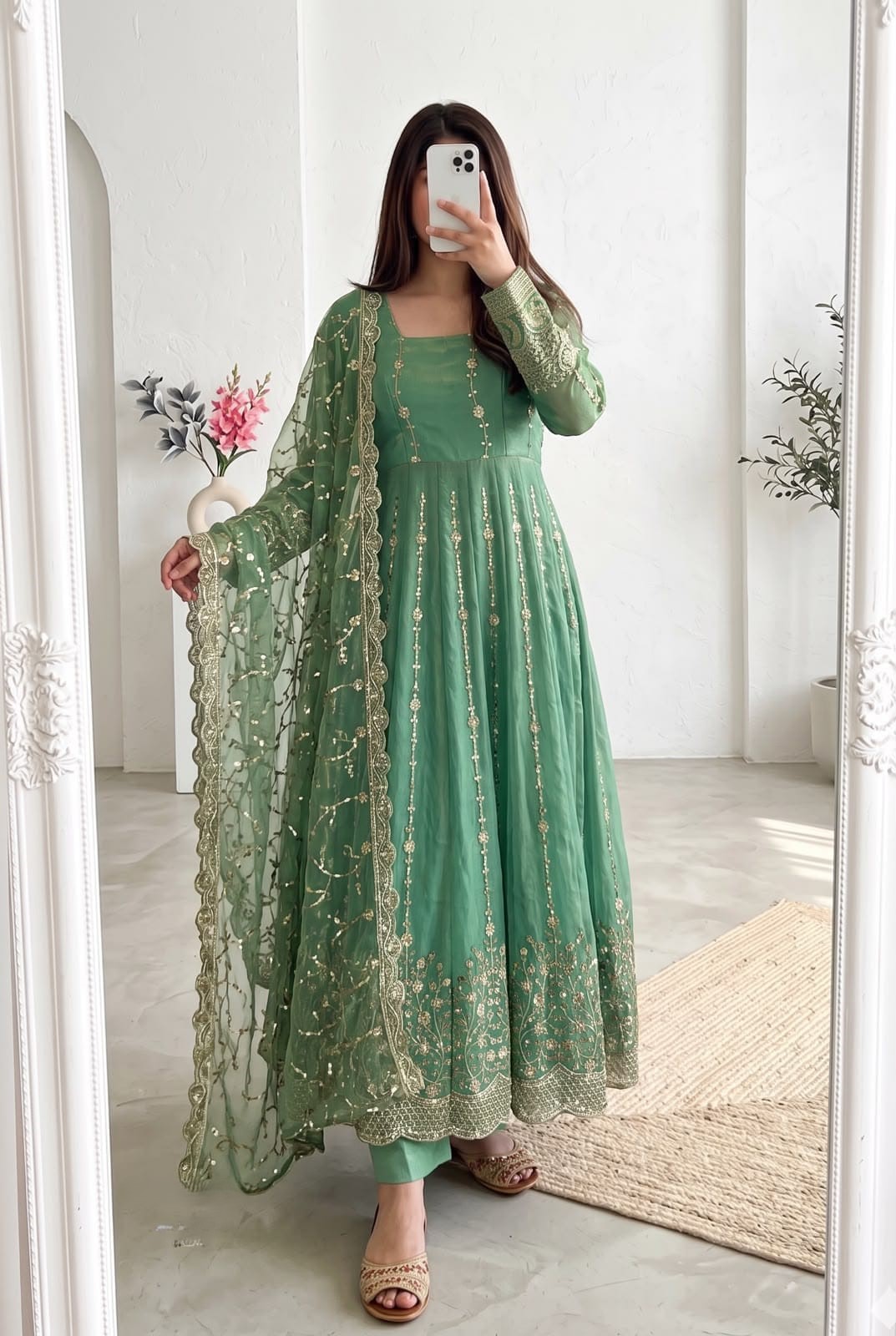 Midnight Black Gold Embroidered Anarkali Suit Set